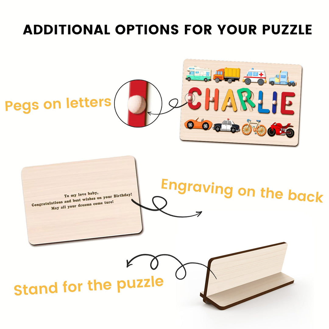 Personalised Wooden Baby Name Puzzle - Traffic