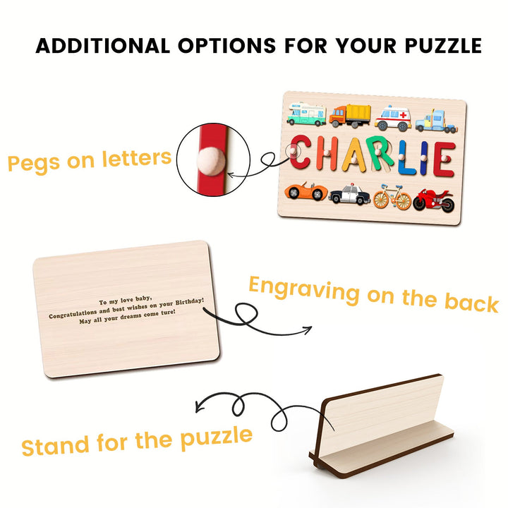 Personalised Wooden Baby Name Puzzle - Traffic