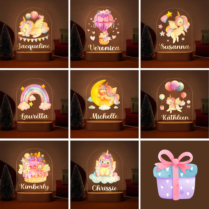 Rainbow unicorn personalised baby name night light