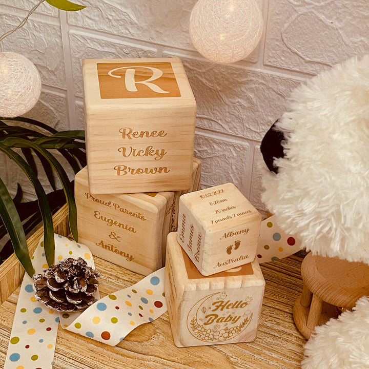 Personalised Wooden birth Block Gift for baby/Gift for Baptism Memorial