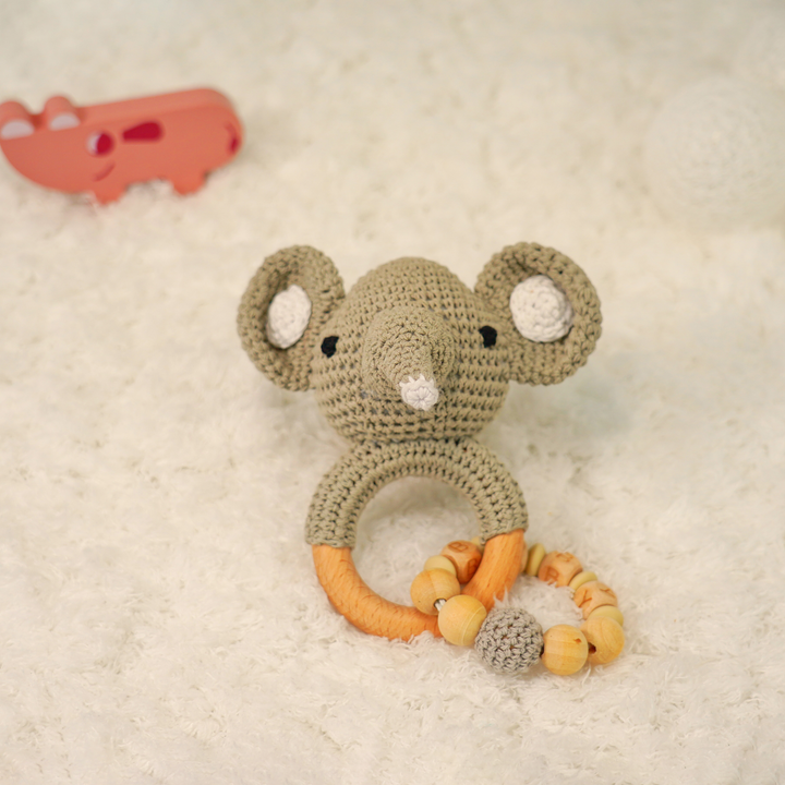 Baby Rattle Shaker Toy with Wooden Teething Ring