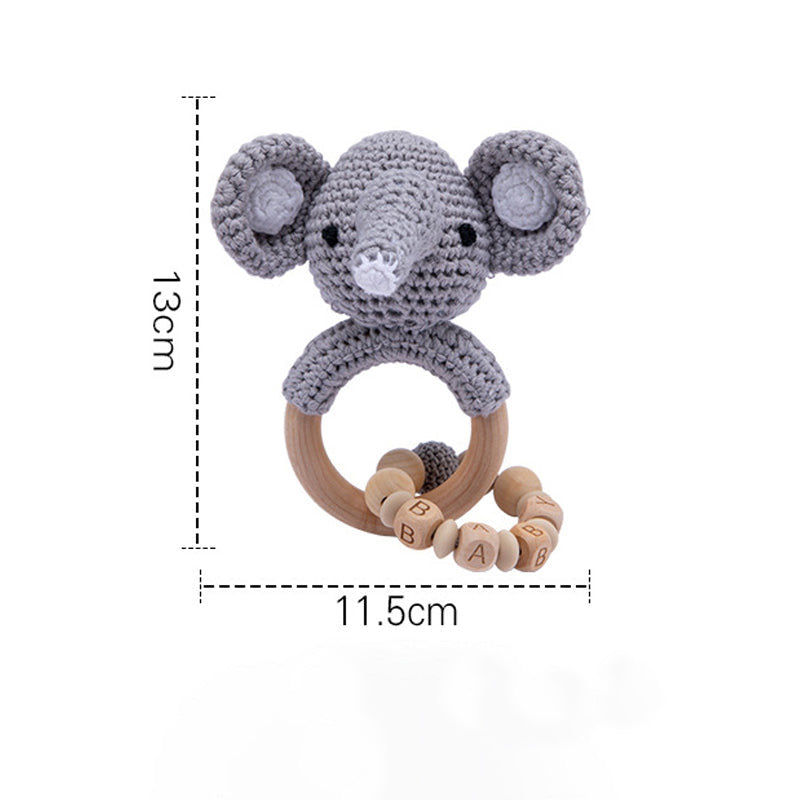 Baby Rattle Elephant Toy with Wooden Teeth Ring Bracelet Style