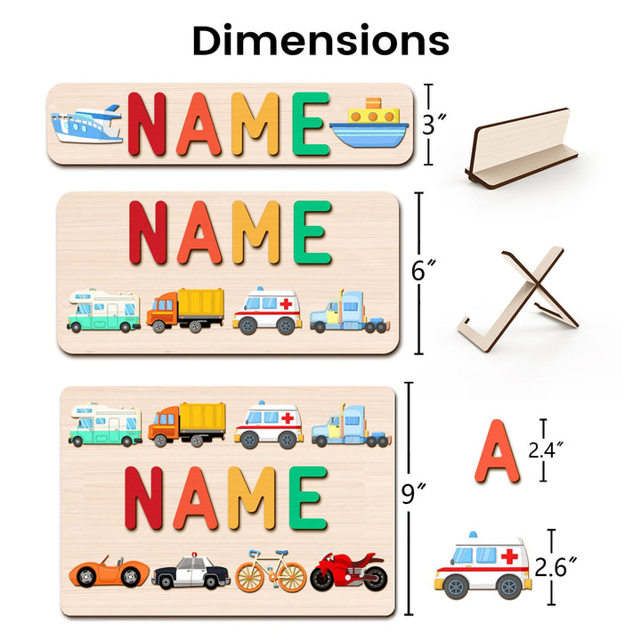 Personalised Wooden Baby Name Puzzle - Traffic