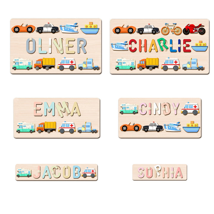 Personalised Wooden Baby Name Puzzle - Traffic