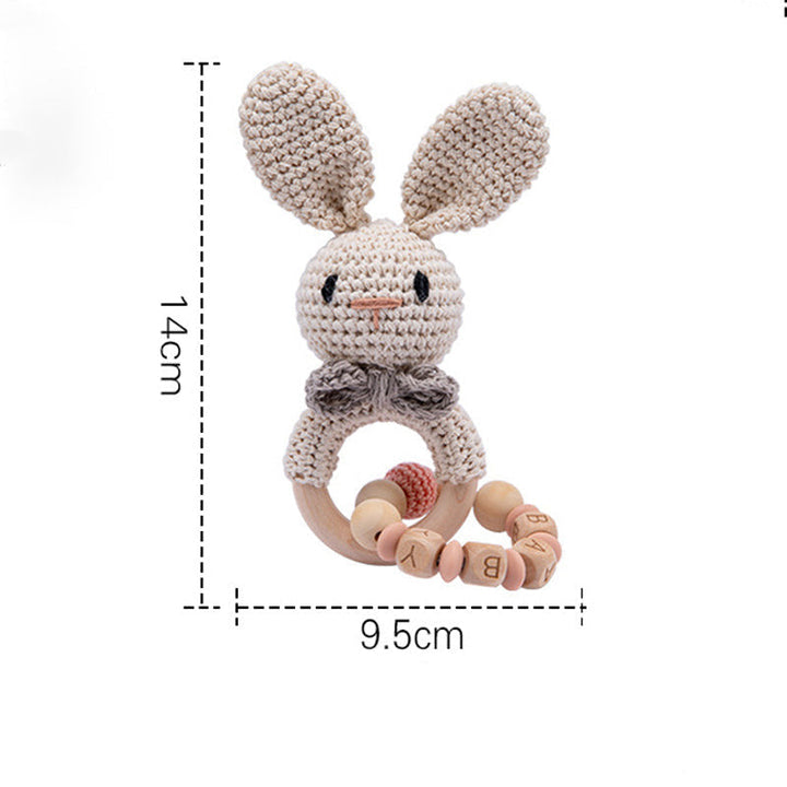 Baby Rattle Pink Rabbit Toy with Wooden Teeth Ring Bracelet Style