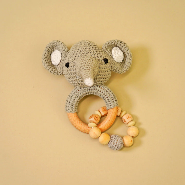 Baby Rattle Elephant Toy with Wooden Teeth Ring Bracelet Style