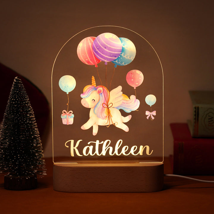 Rainbow unicorn personalised baby name night light