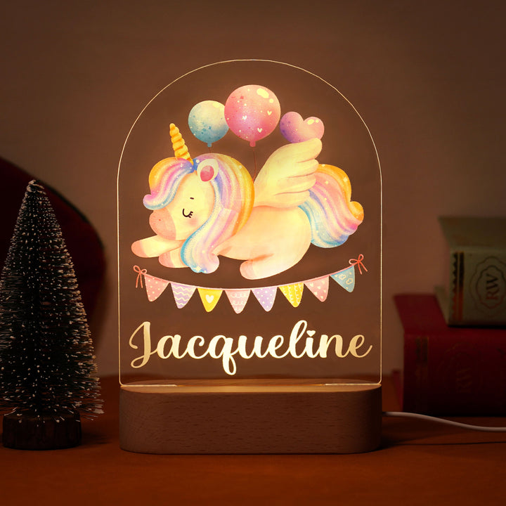 Rainbow unicorn personalised baby name night light