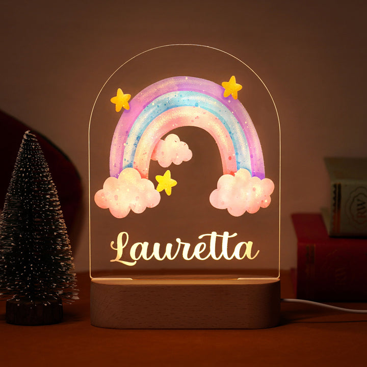 Rainbow unicorn personalised baby name night light