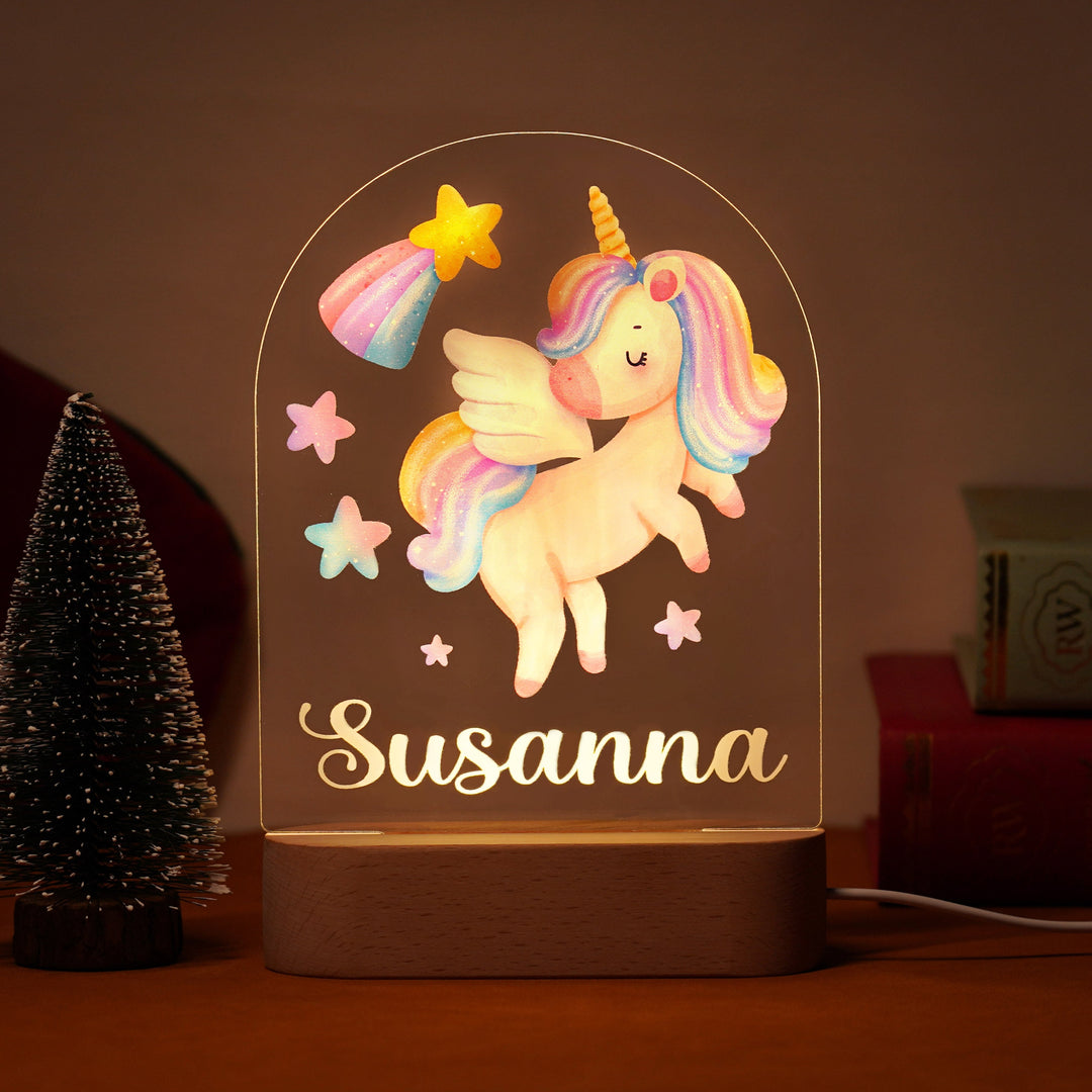 Rainbow unicorn personalised baby name night light