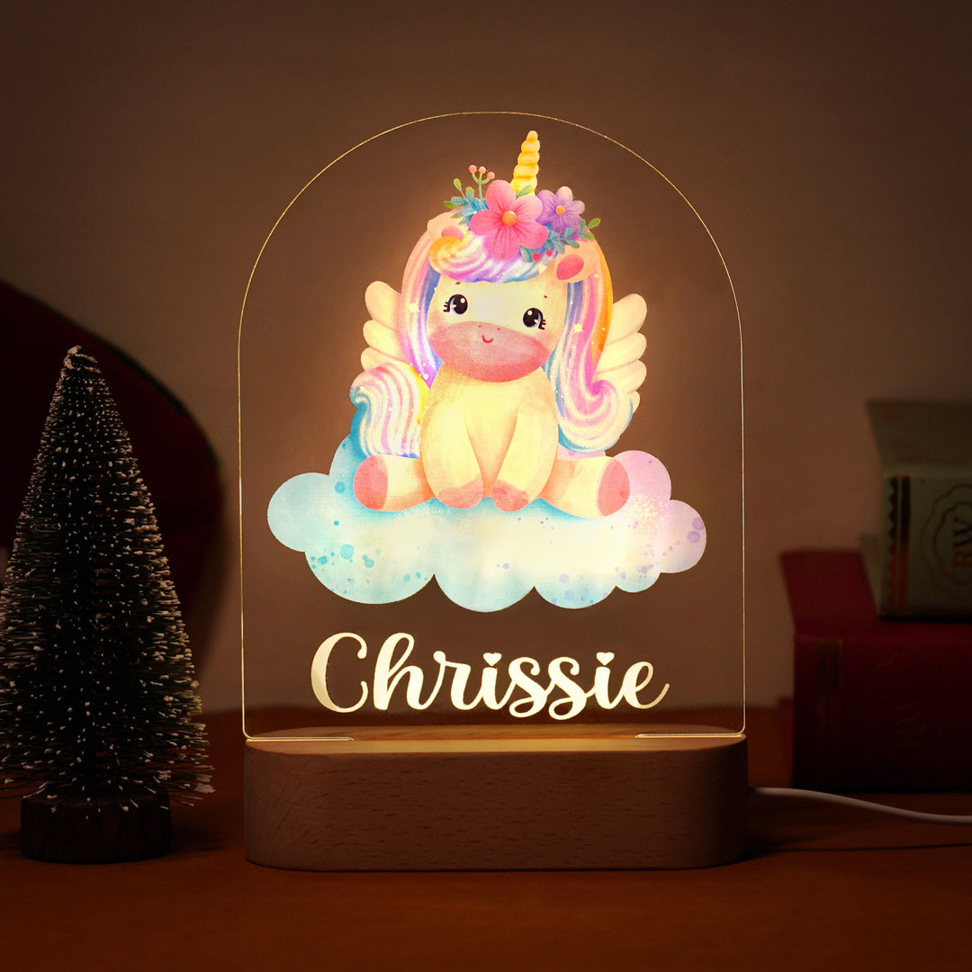 Rainbow unicorn personalised baby name night light