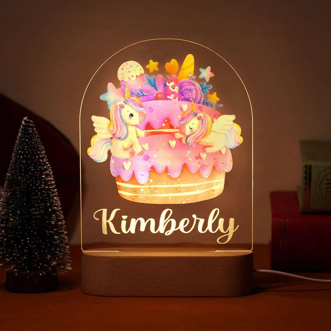 Rainbow unicorn personalised baby name night light