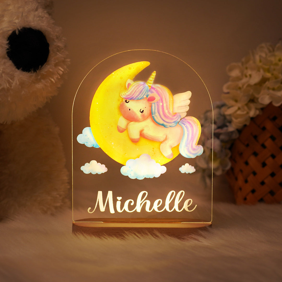 Rainbow unicorn personalised baby name night light