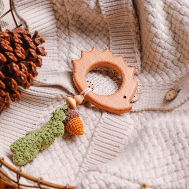 Baby Rattle Shaker Toy with Wooden Teething Ring