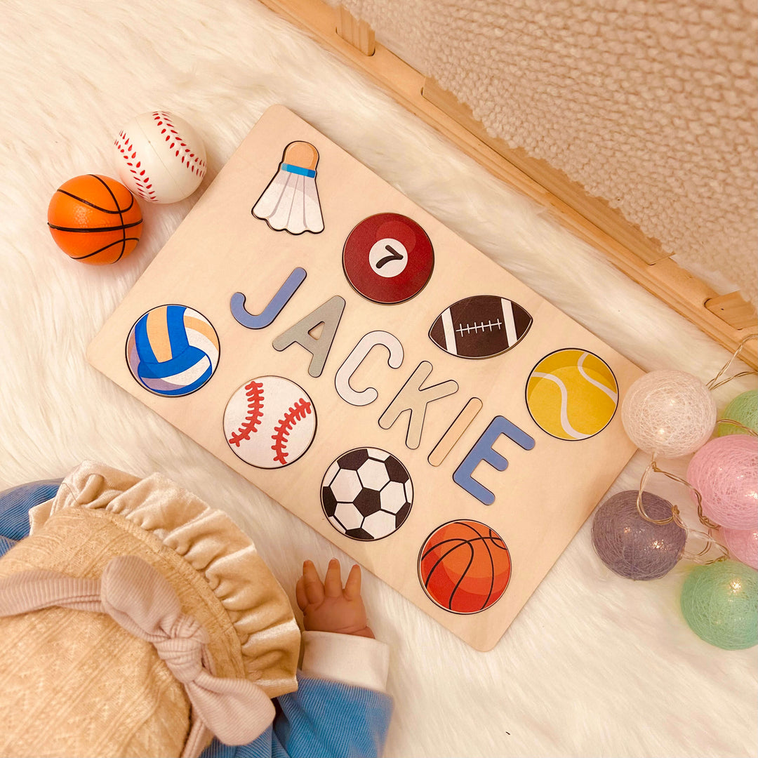 Personalised Wooden Baby Name Puzzle with Balls