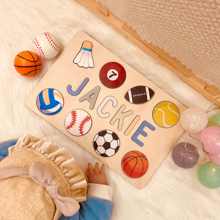 Personalised Wooden Baby Name Puzzle with Balls