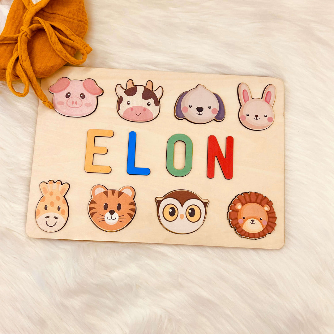 Personalised Wooden Baby Name Puzzle with Animals