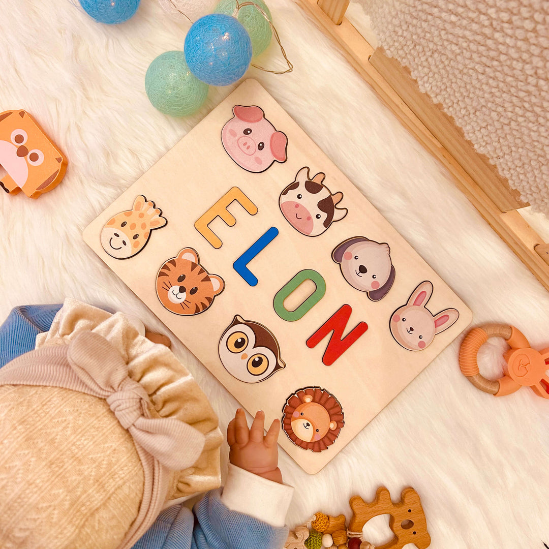 Personalised Wooden Baby Name Puzzle with Animals