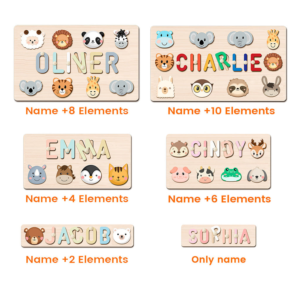 Personalised Wooden Baby Name Puzzle with Animals