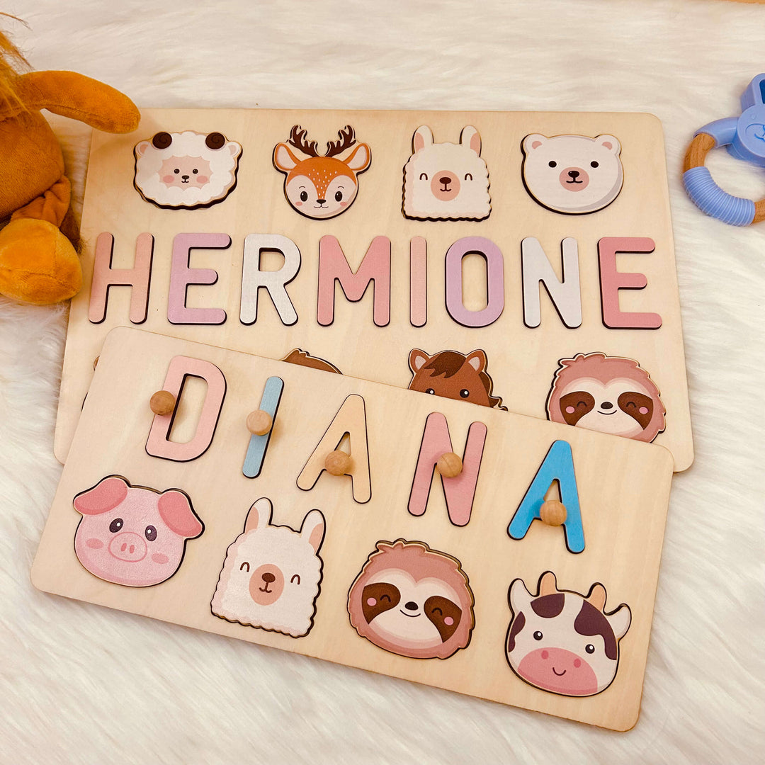 Personalised Wooden Baby Name Puzzle with Animals