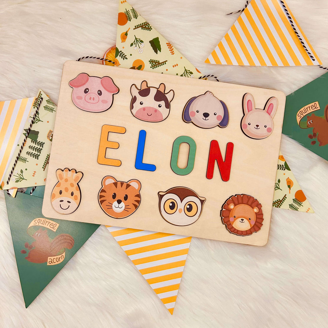 Personalised Wooden Baby Name Puzzle with Animals