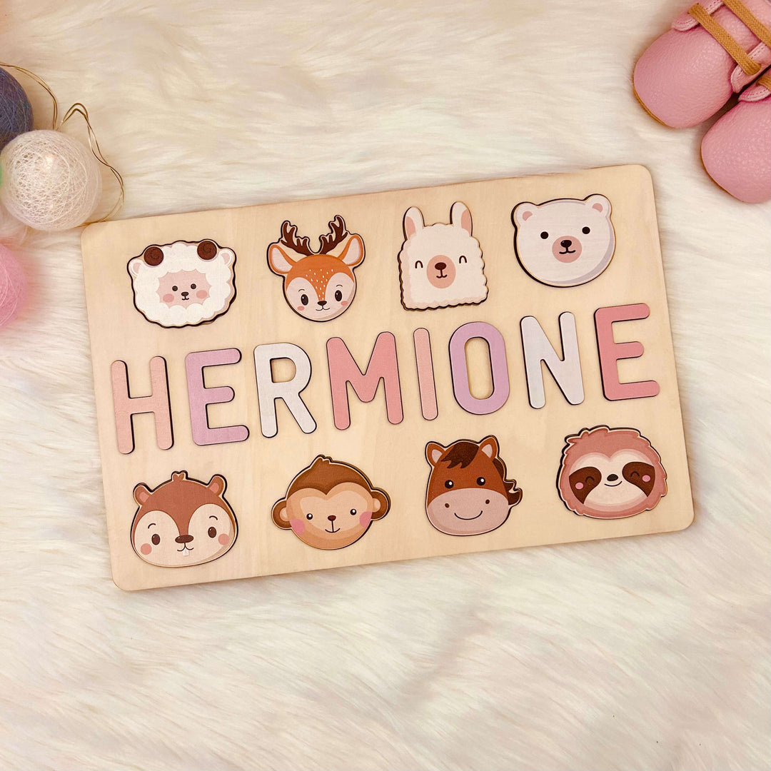 Personalised Wooden Baby Name Puzzle with Animals