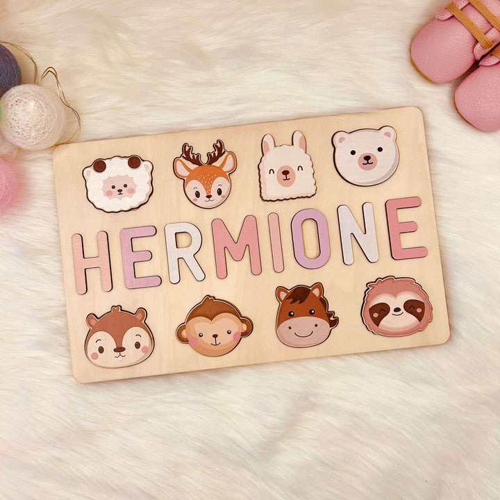 Personalised Wooden Baby Name Puzzle with Animals