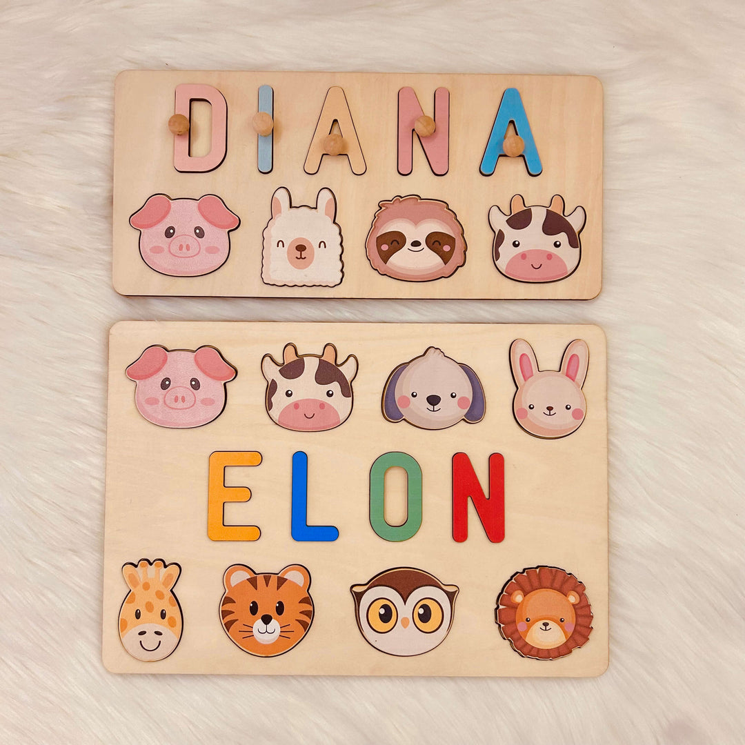 Personalised Wooden Baby Name Puzzle with Animals