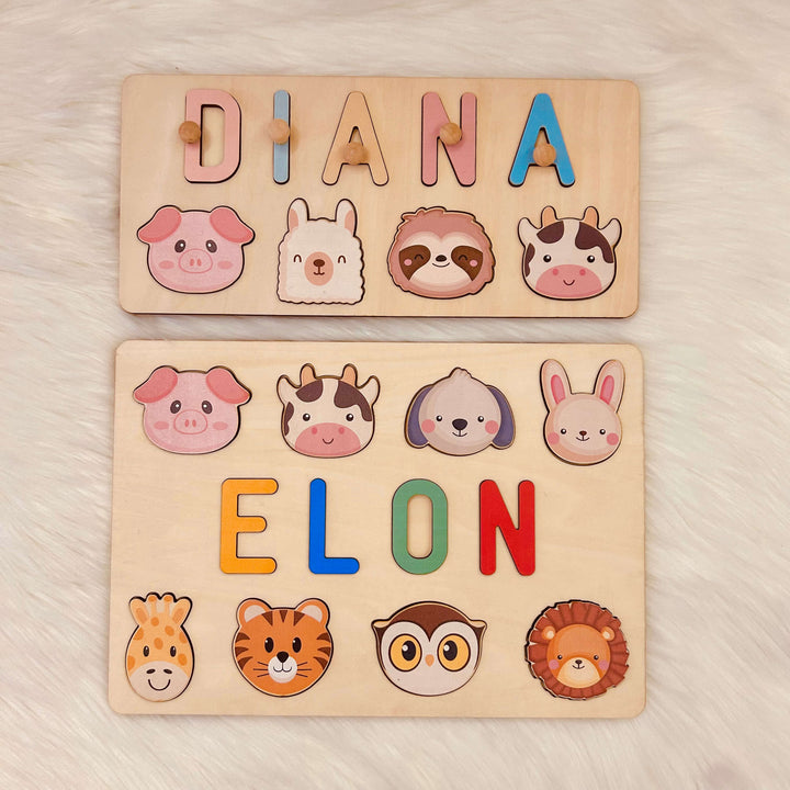 Personalised Wooden Baby Name Puzzle with Animals
