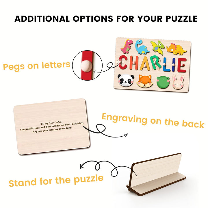 Personalised Wooden Baby Name Puzzle with Animals