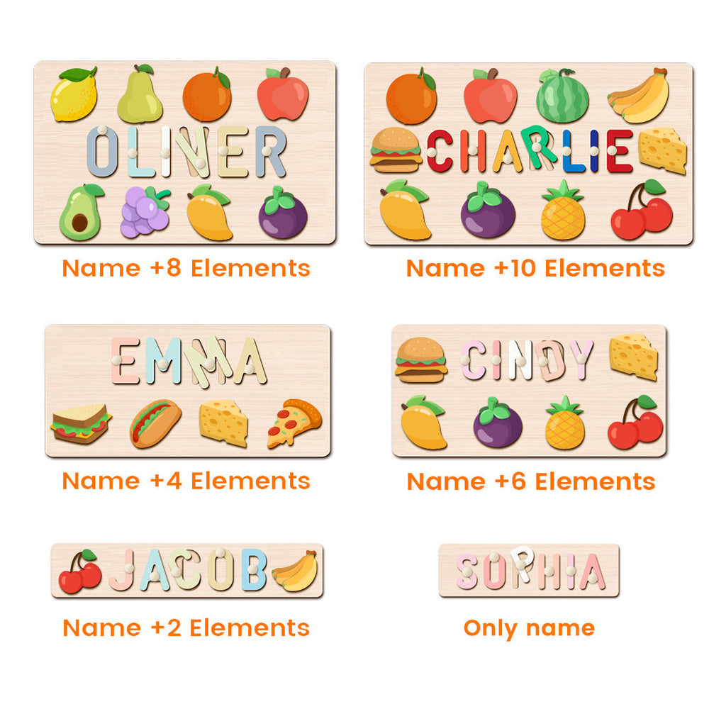 Personalised Wooden Baby Name Puzzle with Food