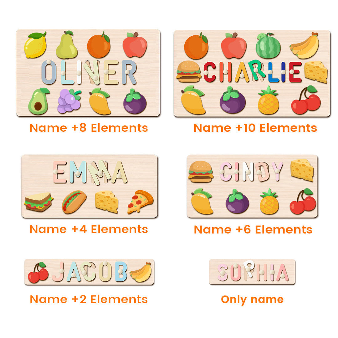 Personalised Wooden Baby Name Puzzle with Food