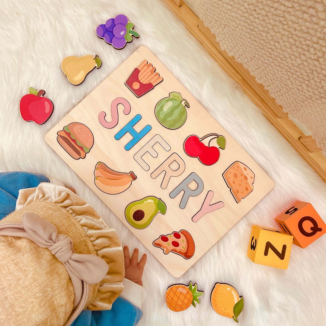 Personalised Wooden Baby Name Puzzle with Food