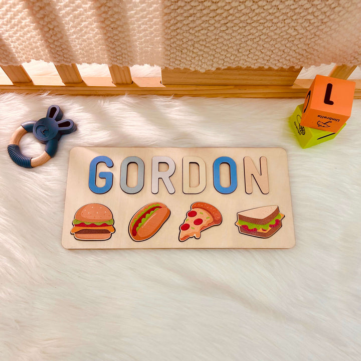 Personalised Wooden Baby Name Puzzle with Food