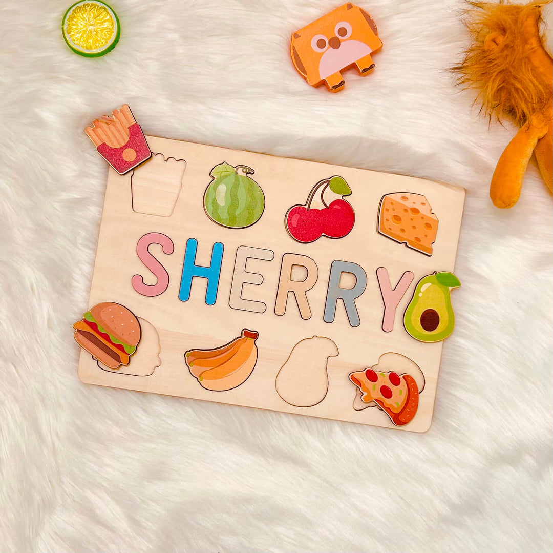 Personalised Wooden Baby Name Puzzle with Food