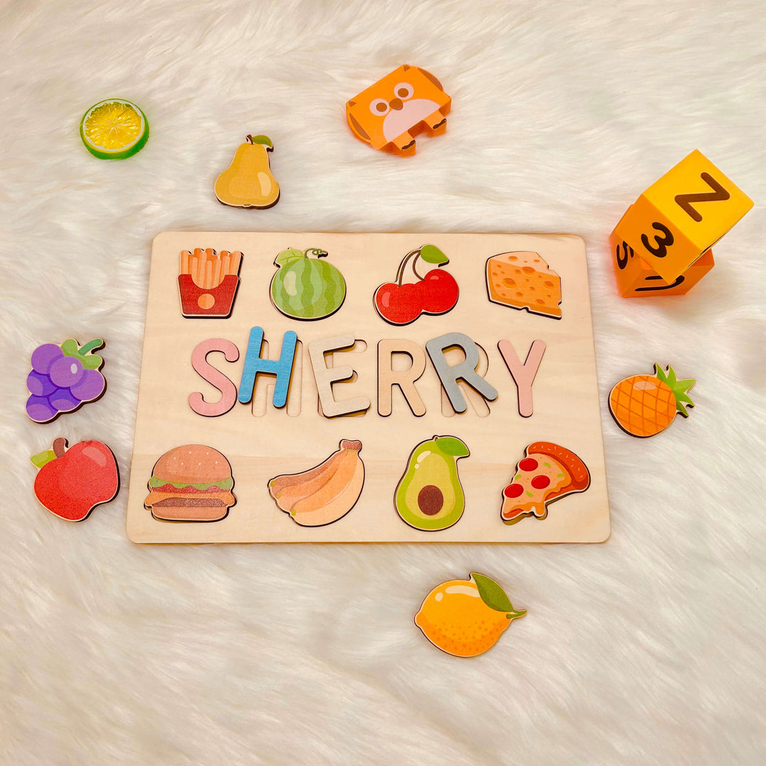 Personalised Wooden Baby Name Puzzle with Food