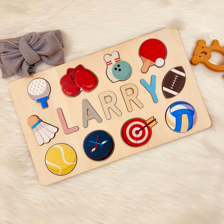 Personalised Wooden Baby Name Puzzle with Balls