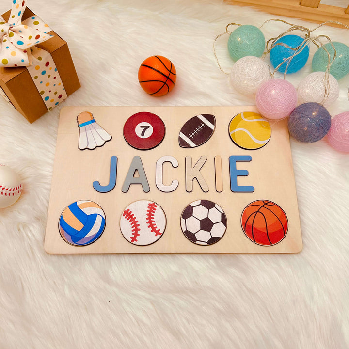 Personalised Wooden Baby Name Puzzle with Balls
