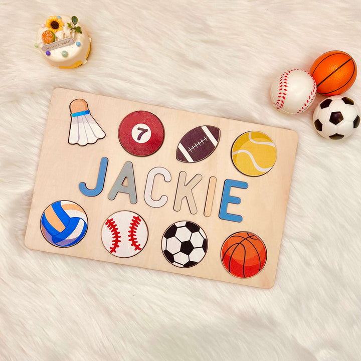 Personalised Wooden Baby Name Puzzle with Balls