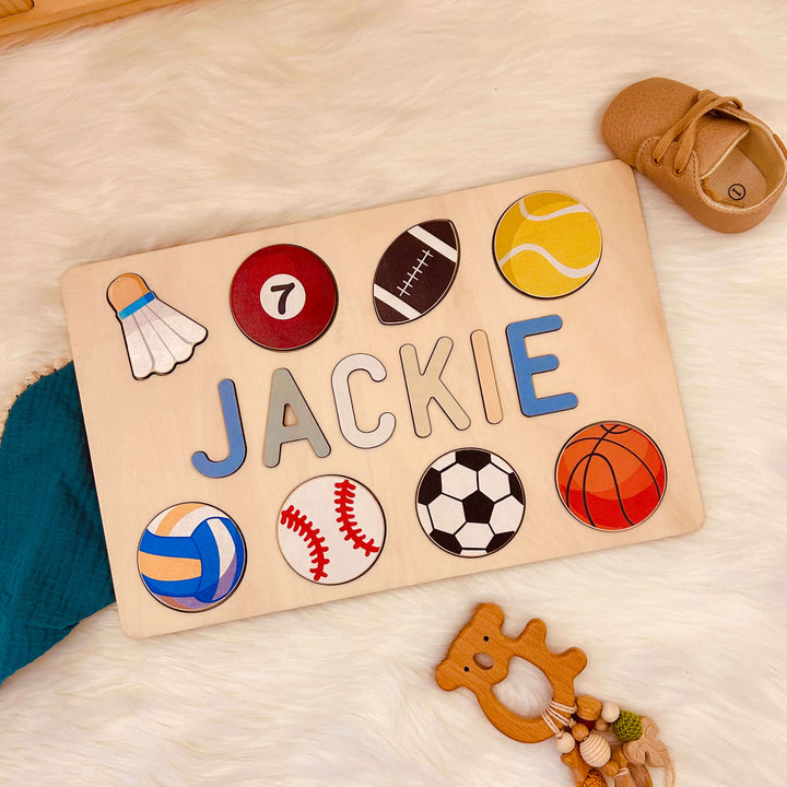 Personalised Wooden Baby Name Puzzle with Balls