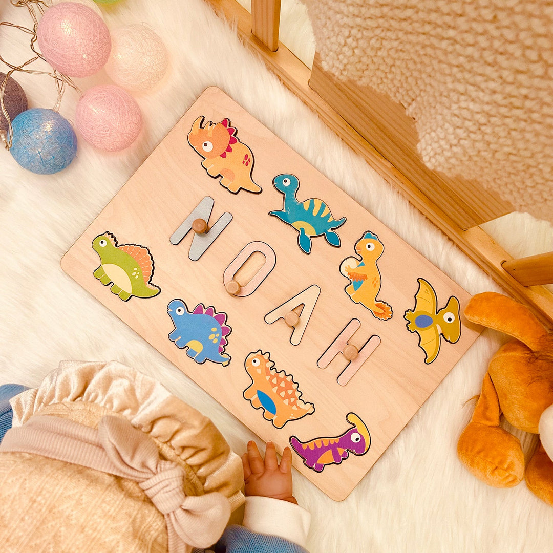 Personalised Wooden Baby Name Puzzle - Dinosaurs