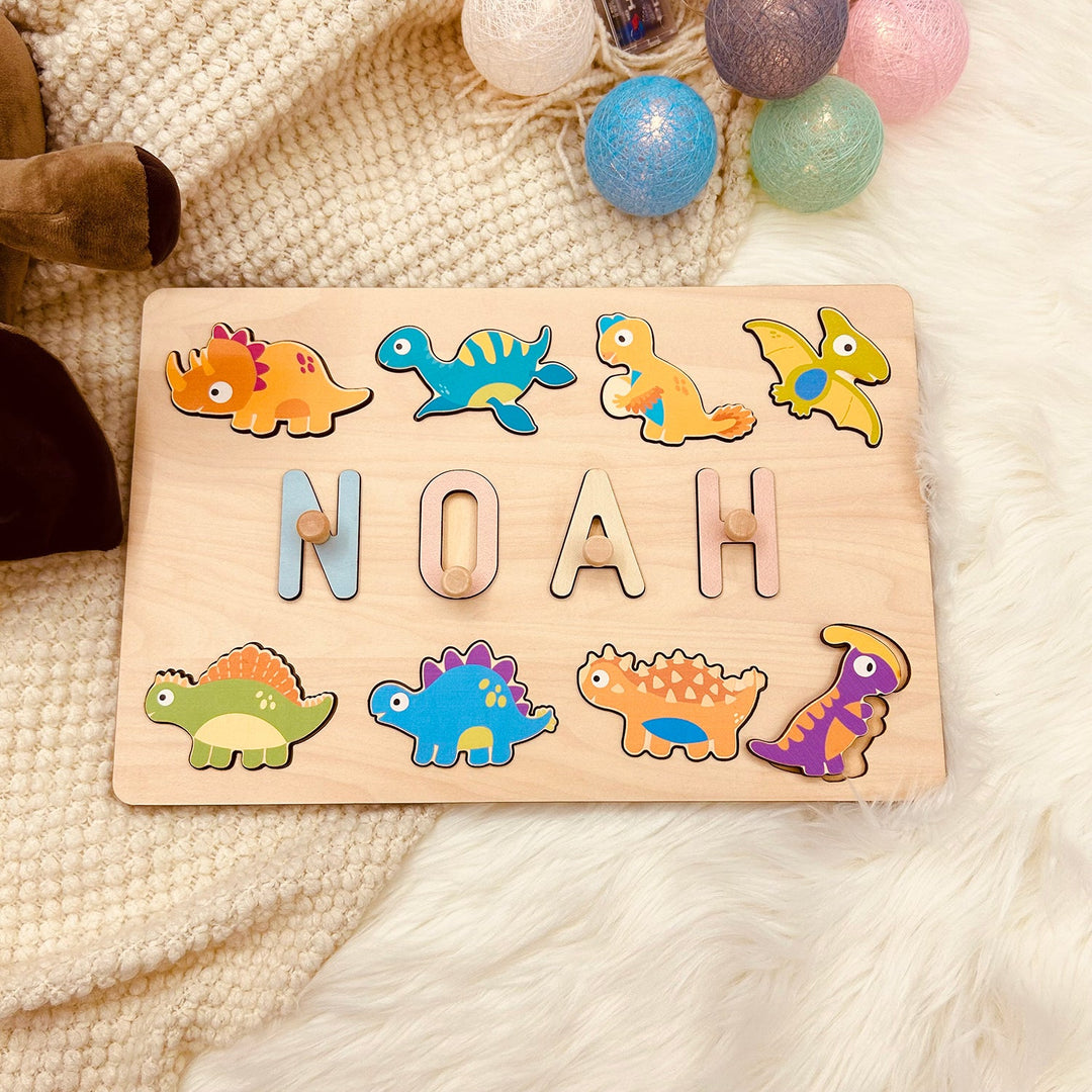 Personalised Wooden Baby Name Puzzle - Dinosaurs