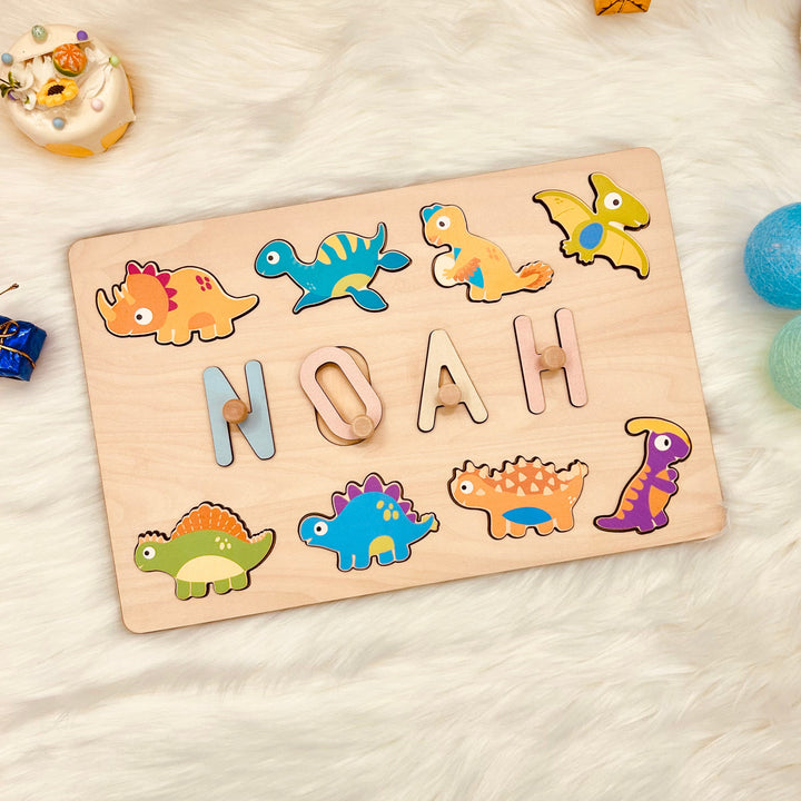 Personalised Wooden Baby Name Puzzle - Dinosaurs