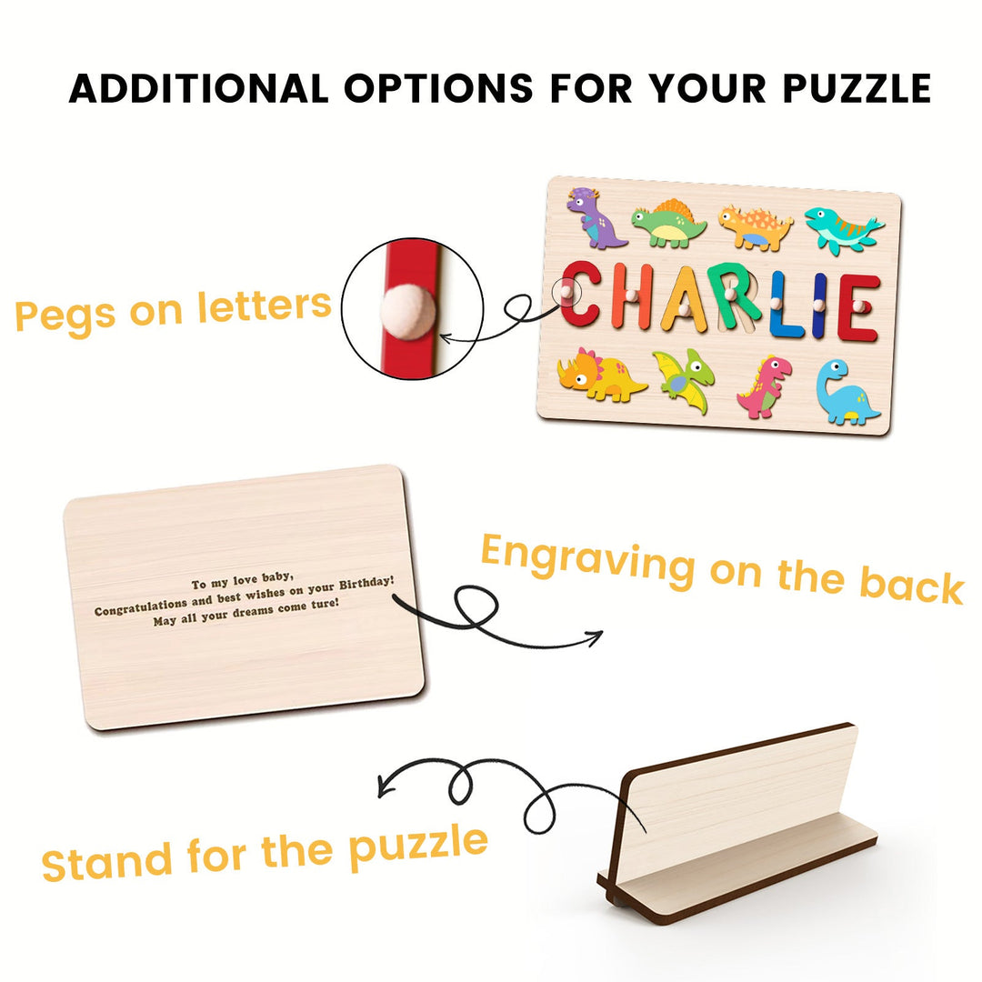 Personalised Wooden Baby Name Puzzle - Dinosaurs
