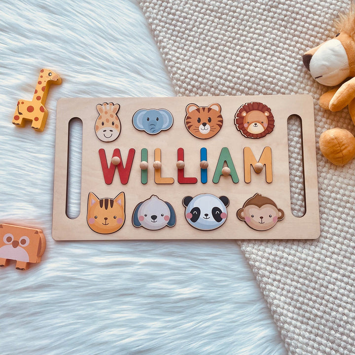 Personalised Wooden Baby Name Puzzle with Handle