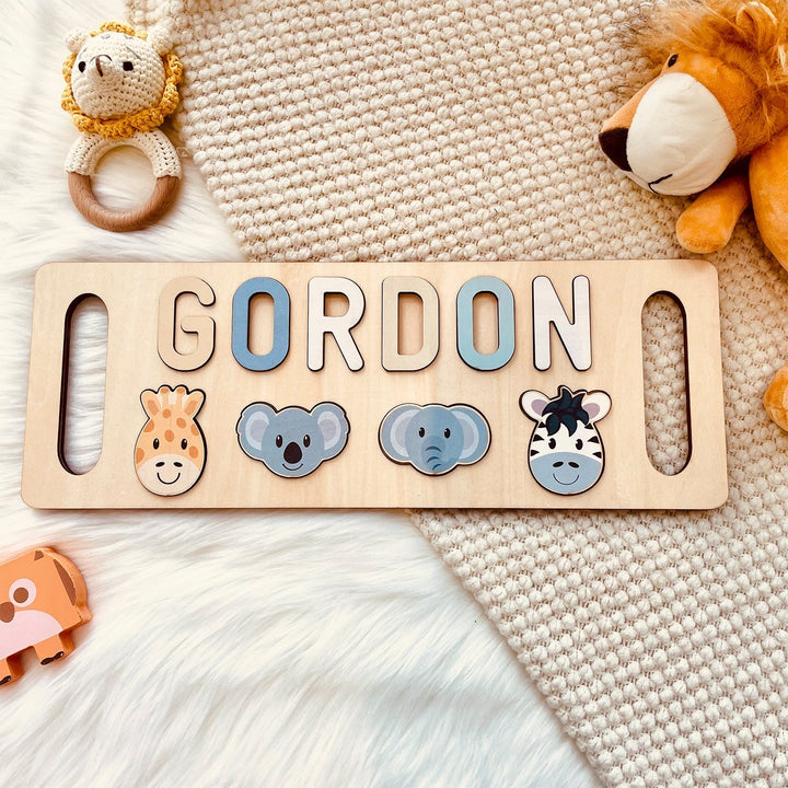 Personalised Wooden Baby Name Puzzle with Handle