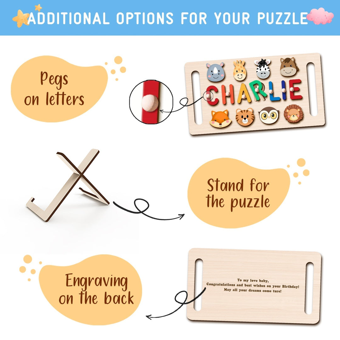 Personalised Wooden Baby Name Puzzle with Handle