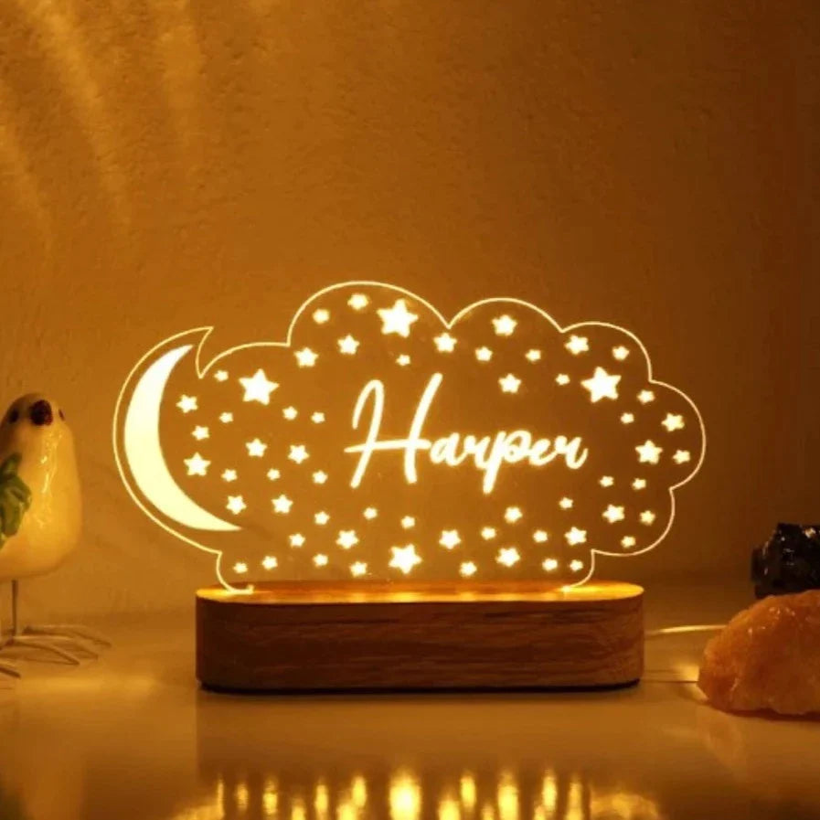 Personalised Night Light with Moon & Stars