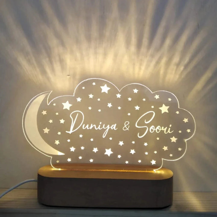Personalised Night Light with Moon & Stars