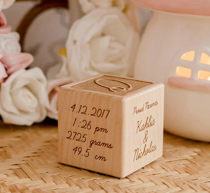 Personalised Wooden birth Block Gift for baby/Gift for Baptism Memorial